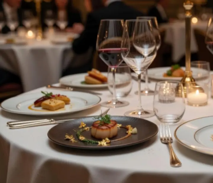 Dîner gastronomique avec verres de vin pour un événement accords mets et vins