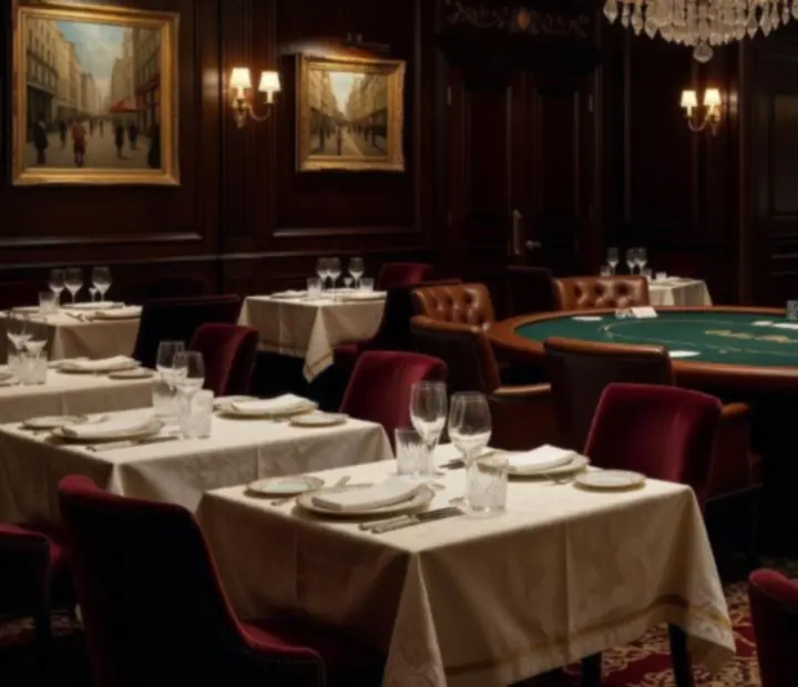 Salle de restaurant contemporaine avec lumière tamisée et ambiance feutrée