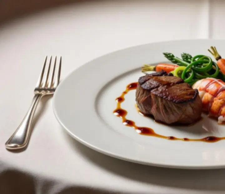 Plat principal gastronomique dressé avec une présentation artistique