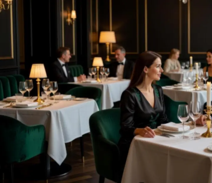 Salle du restaurant Lieu Connect, tables nappées, lumière tamisée et décor inspiré des clubs privés parisiens