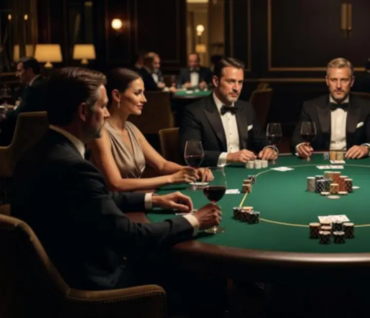 Table de poker VIP avec jetons exclusifs et lumière tamisée dans un cadre élégant.